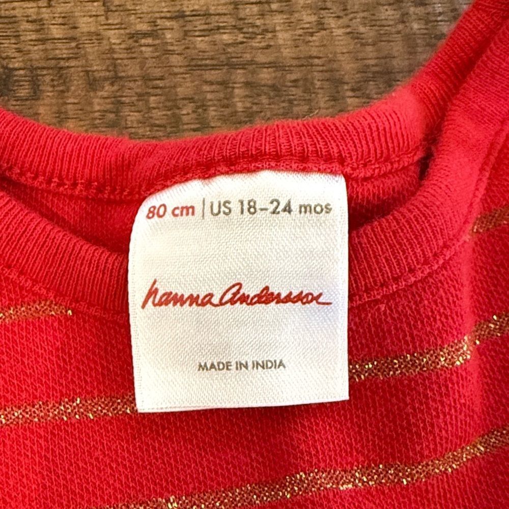 Hanna Andersson Red and Gold Striped Baby romper - Picture 2 of 6